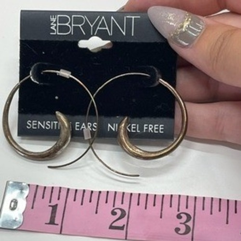 Lane Bryant Burnished Silver Crescent‎ Hoop Earrings Nickel Free Sensitive Ears